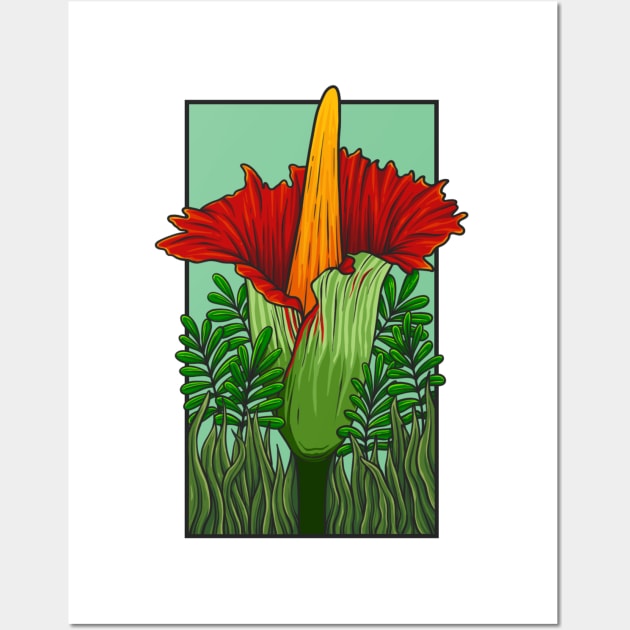 Vintage doodle illustration of Red Corpse Flower Wall Art by Wahyuwm48